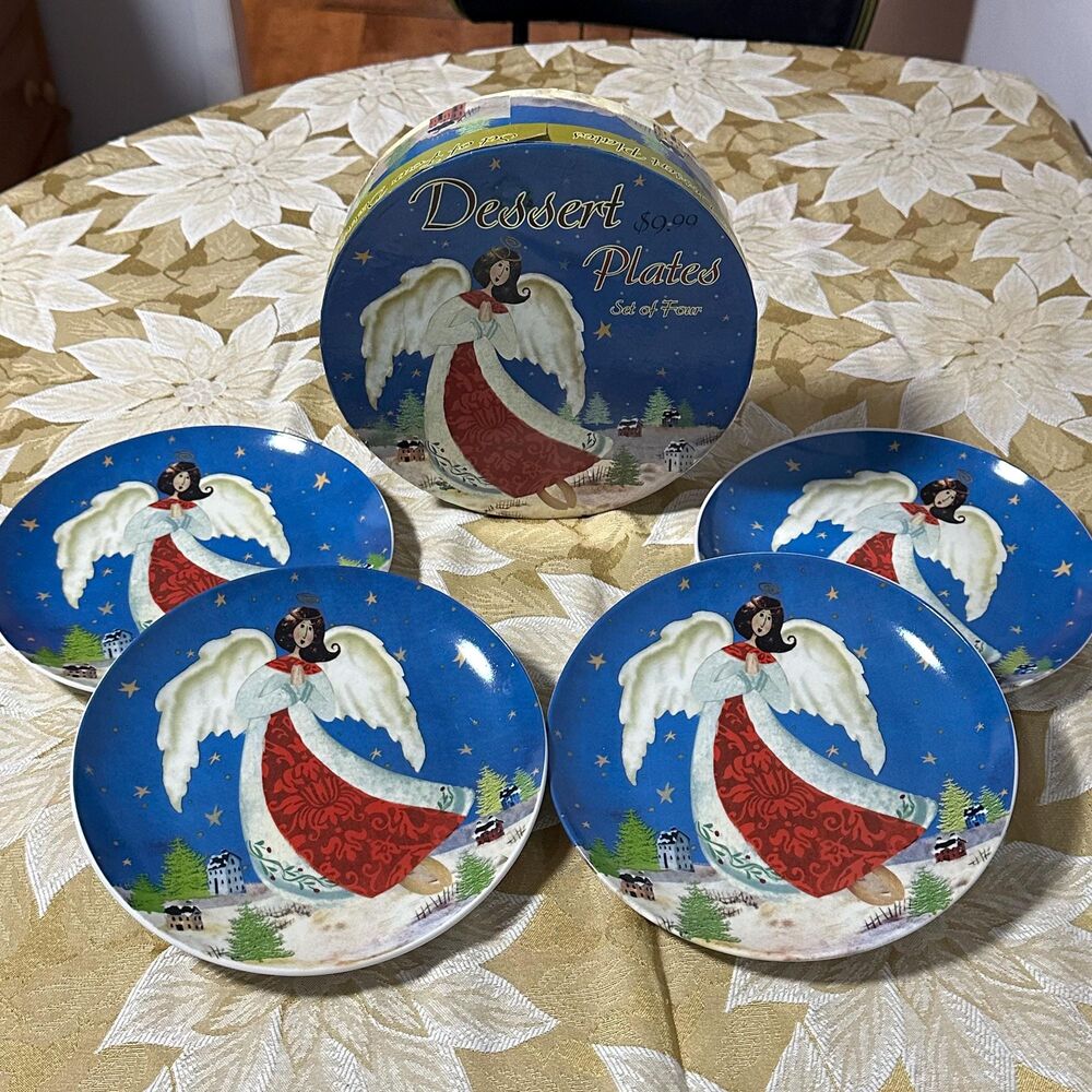 Angel Dessert Plates Set of 4 Christmas Holiday 8" Salad With Box - Rite Aid